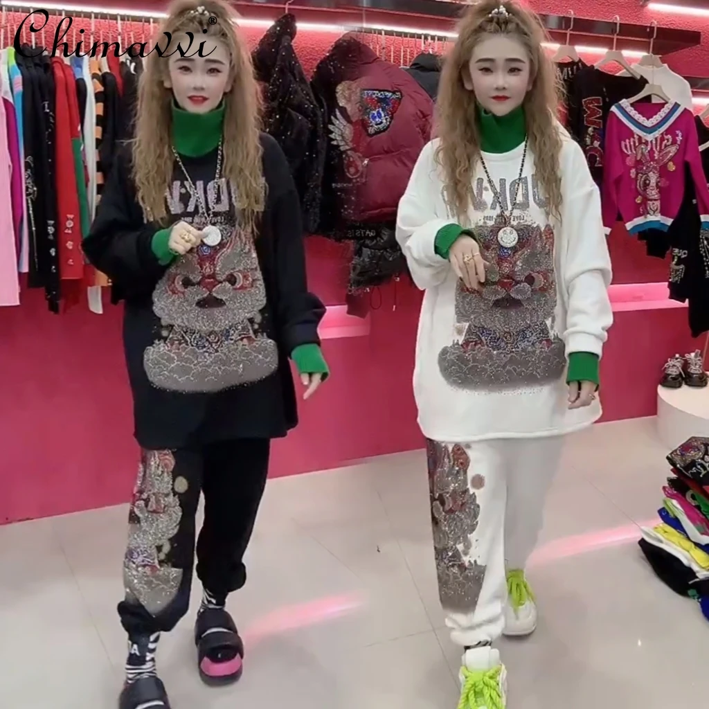 

Утепленный пуловер с флисовой подкладкой, толстовка, Зимняя мода, европейский стиль, тяжелые, горячая Распродажа, Свободный Топ средней длины, брюки, повседневный костюм