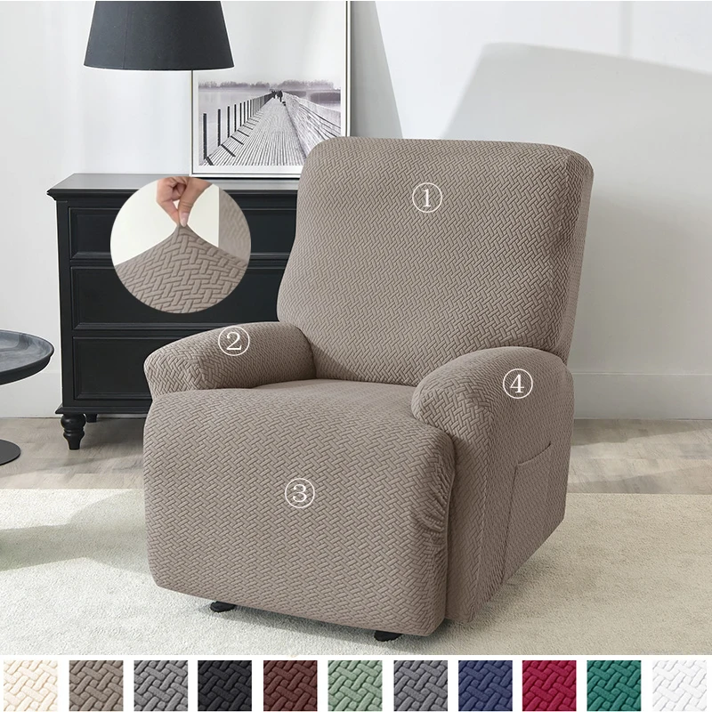 1seater Jacquard Recliner Sofa Covers Elastic Armchair Cover Non-Slip Spandex Stretch Recliner Chairs Slipcovers Living Room Sofa Cover