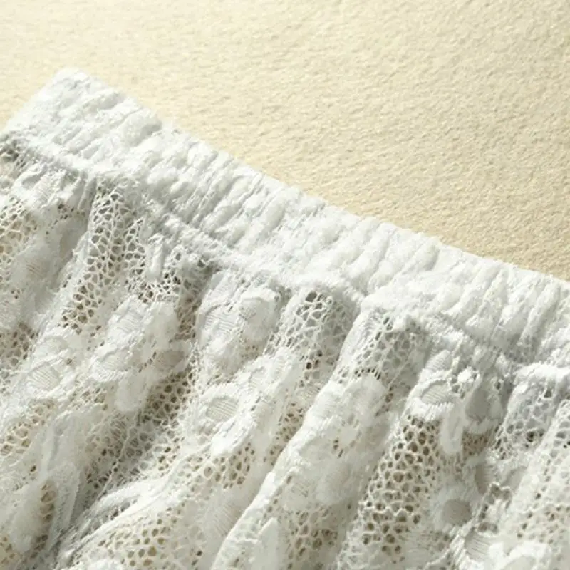 Women Sweet Floral Lace Layering Faux Mini Skirt Pleated A-Line Flare Fake Hem Shirt Extender Half-Length Splitting Slips Unders