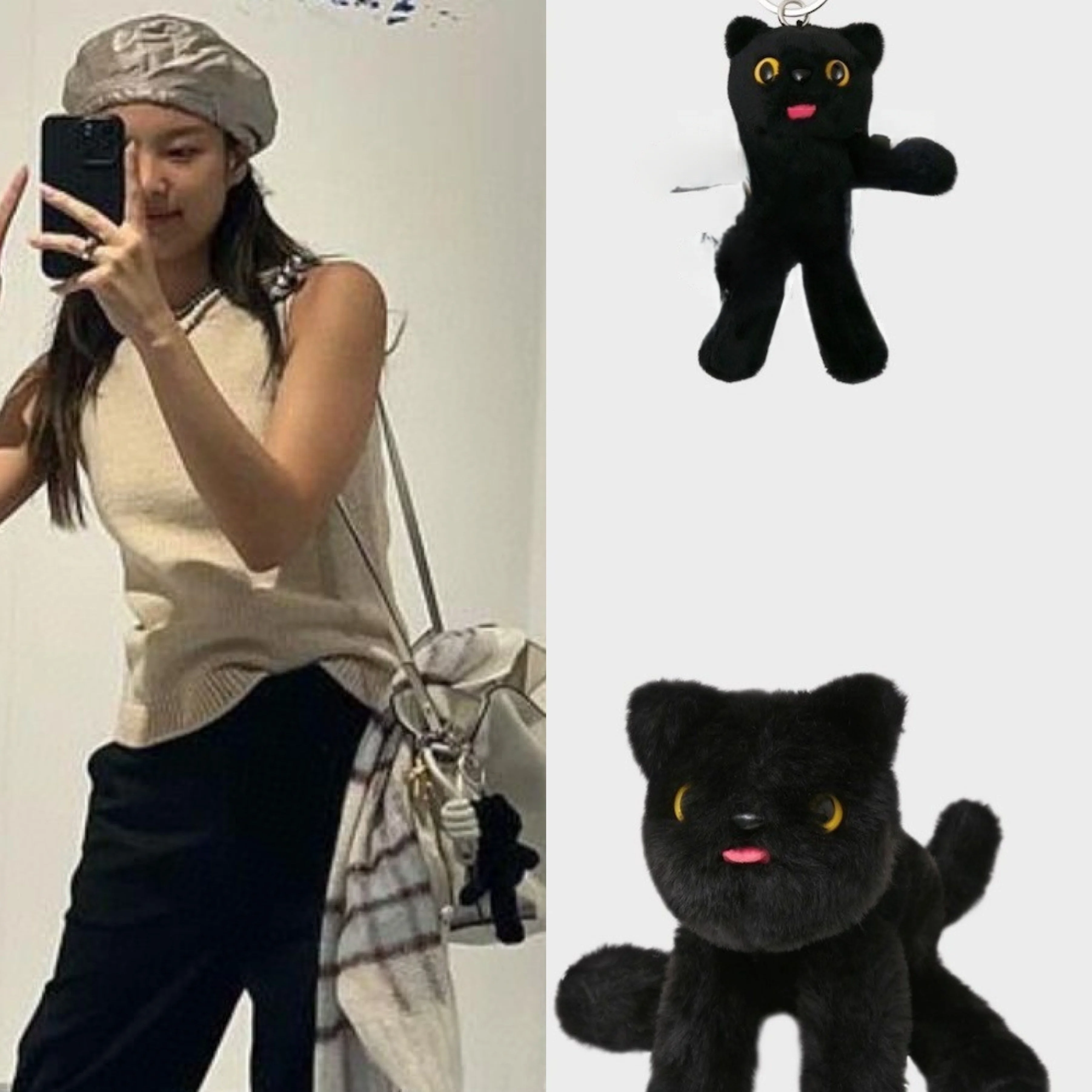 South korea Comfort Jennie Quan Zhilong Same Sle Black Cat Piyong Pendant  Doll Personalized Keychain Doll