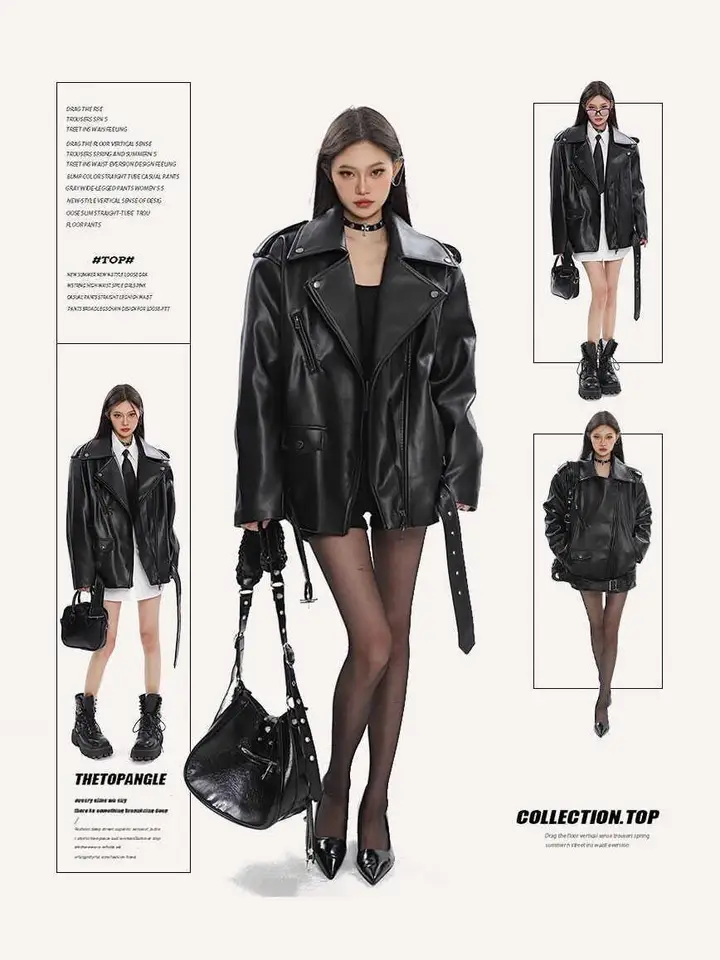 美品　real leather reversiable coat y2k Aelfric Eden Womens Leather Jacket Oversized Y2k Faux Motorcycle