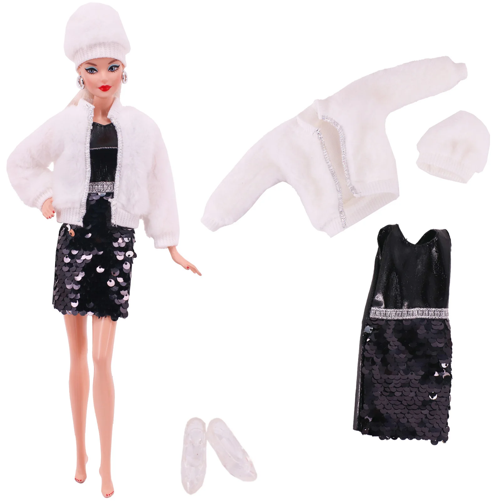 Barbies Doll Dress Outfit Mini Plush Coat+Skirt Trousers + Shoes For 11.8Inch American Doll Clothes 1/12 BJD Girls DIY Toys Gift 4