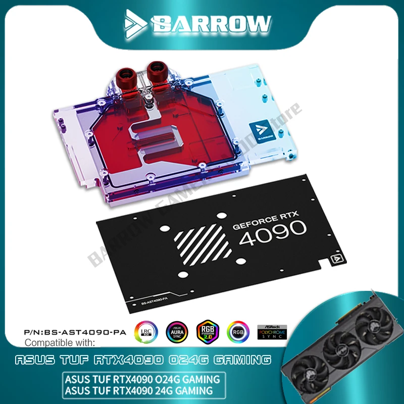 Carriola 4090 Water Block Per Asus Rtx 4090 Tuf/ Strix Scheda Grafica Gpu Water Cooler 5V Con Backplate Nero/Bianco, Bs-Ast4090-Pa