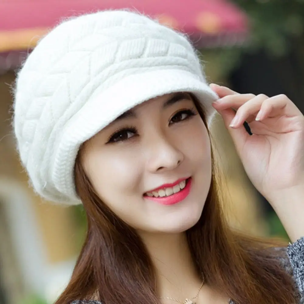 Casual Thickened Knitted Wool Hat Wool Keep Warm Duck Tongue Cap Windproof Ear Protection Beret Hat for Women