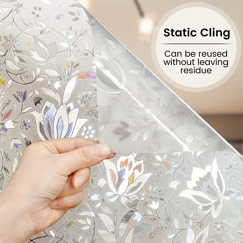 Window Privacy Film Window Sticker Decorative Glass Film Stained Glass Decals Static Cling Flowers