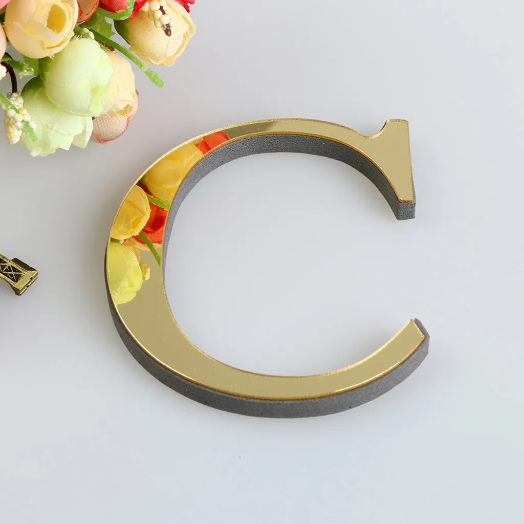 English Letters Mirror Wall Stickers 15cm Gold Acrylic Alphabet Decals 3D DIY Art Mural Home Wall Name Sign Decor Accessories letter stickers