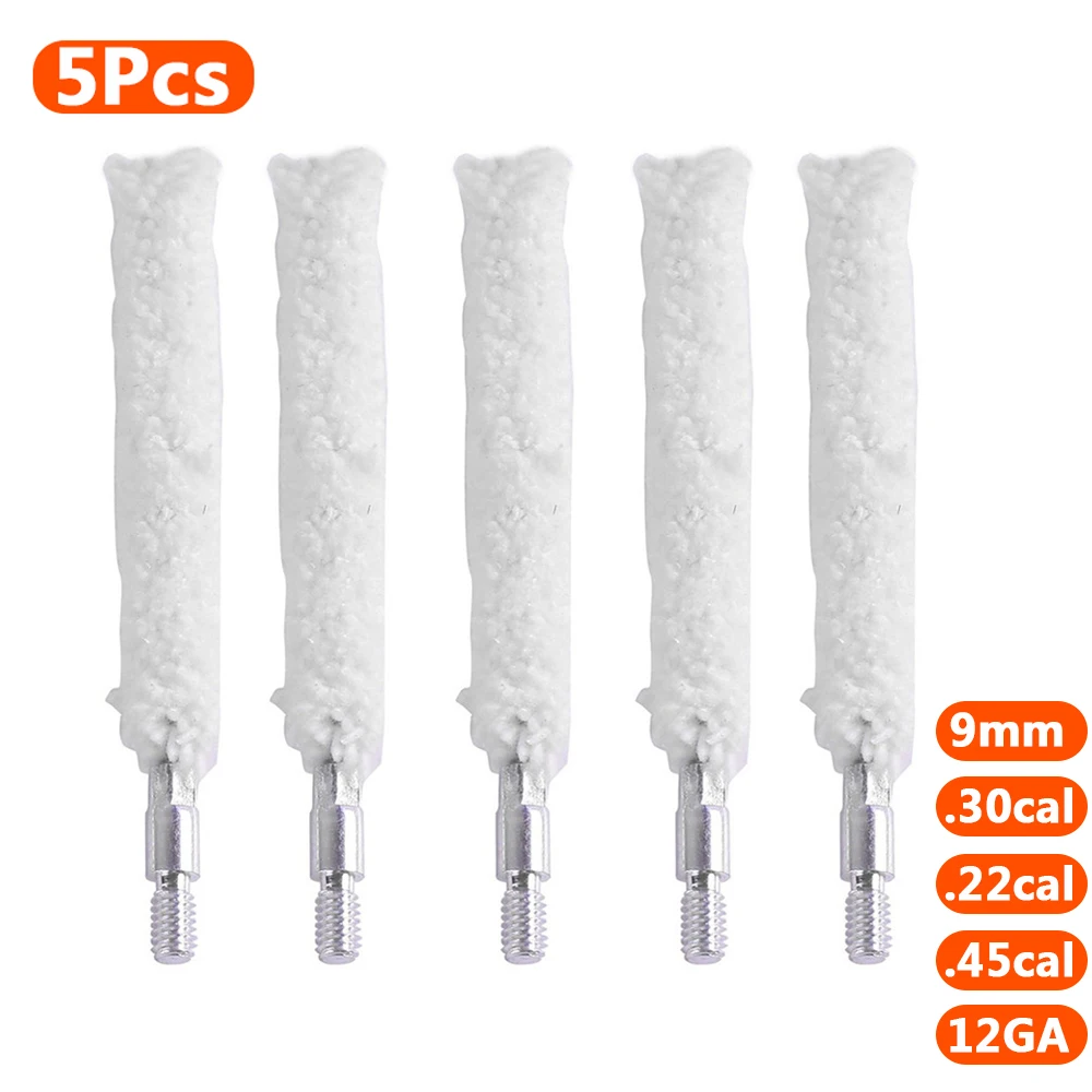 5Pcs 9mm 12GA .30/.300/.308cal .22cal .45cal Mop Brush Cotton Stick Gun Clean Brush Head for Rifle Pistol Thread 8-32 5/16