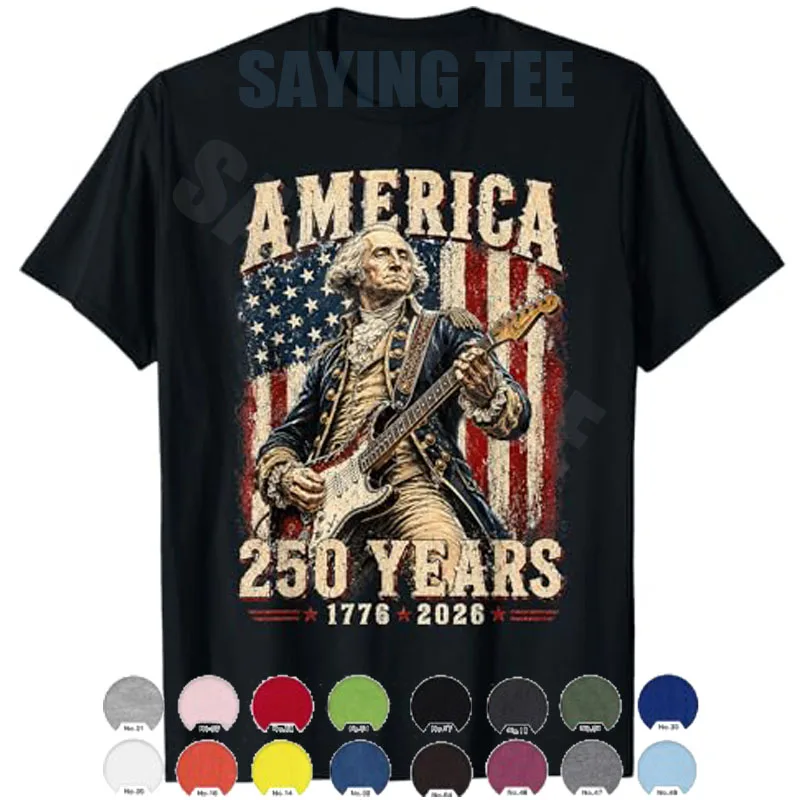 Vintage George Washington spielt Gitarre 250 Jahre Amerika T-Shirt Y2k Lustiges Washington-Gitarren-T-Shirt 1776 2026 Humor Patriotisches T-Shirt