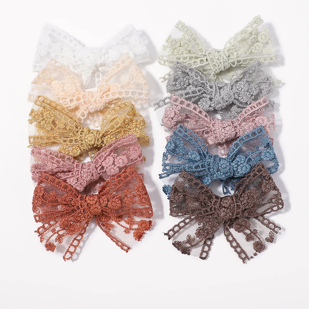 2pcs Baby Flower Embroidery Bowknot Hair Clips for Cute Girls Lace Bows Hairpins Barrettes Headwear Kids Baby Hair Accessories 10pairs set hot sale mini sequins little girls hair bows clips shiny glitter cute hairpins party barrettes headwear accessories
