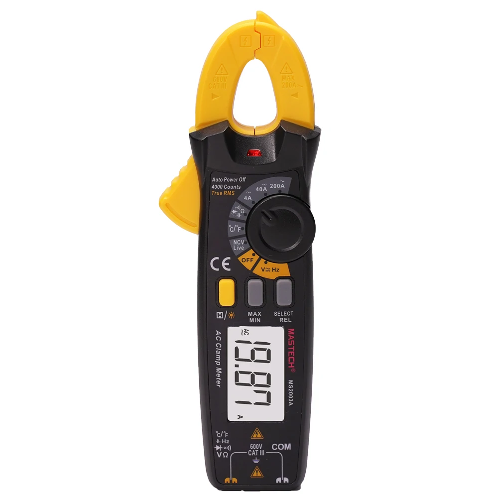 

Mastech MS2003A Clamp Meter Digital Multimeter AC Current 6000 Counts Ammeter Voltage Tester Car Amp Hz Capacitance NCV Ohm Test