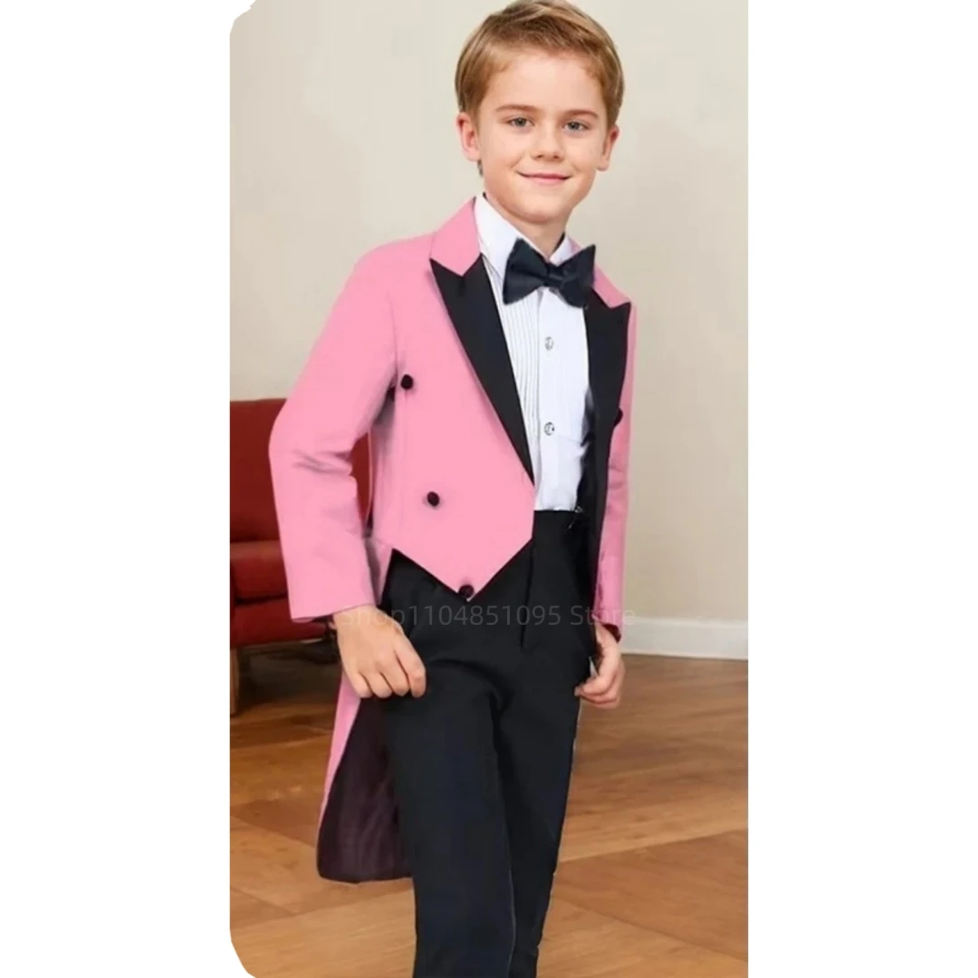 Tailcoat Boy Suits Costume 2 Pieces Child Royal Blue Jacket Pants Flower Boys Formal Party Suit Kids Wedding Suit Groom Tuxedos