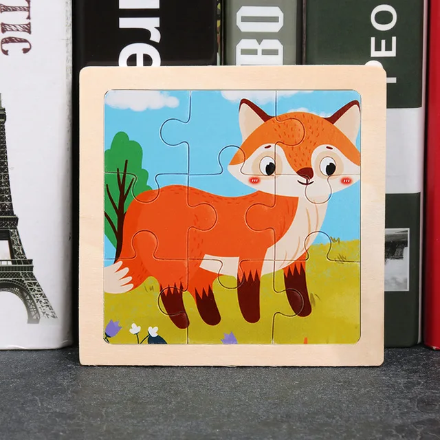 9-Piece Mini Wooden Jigsaw Puzzle Set - Montessori Educational Board Game
