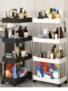 3/4 Layer Kitchen Gap Storage Rack White Freestanding Multilayer Rolling Utility Mobile Cart Bathroom Slim Slide Organizer Shelf 1