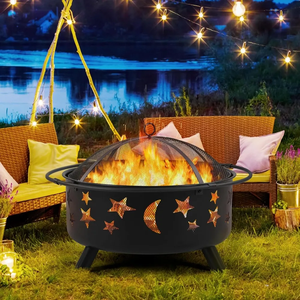 Fire Pit 30in Fire Pits for Outside Wood Burning Outdoor Fireplace with Spark Screen, Poker for Bonfire Patio Backyard