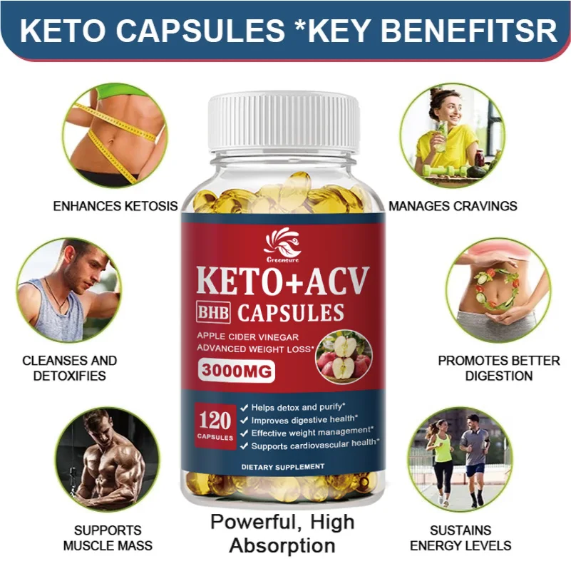Greensure KETO + ACV Capsule for Metabolism Ketosis & ACV Keto Diet Support 60/120 Capsules fat burner ketone supplement