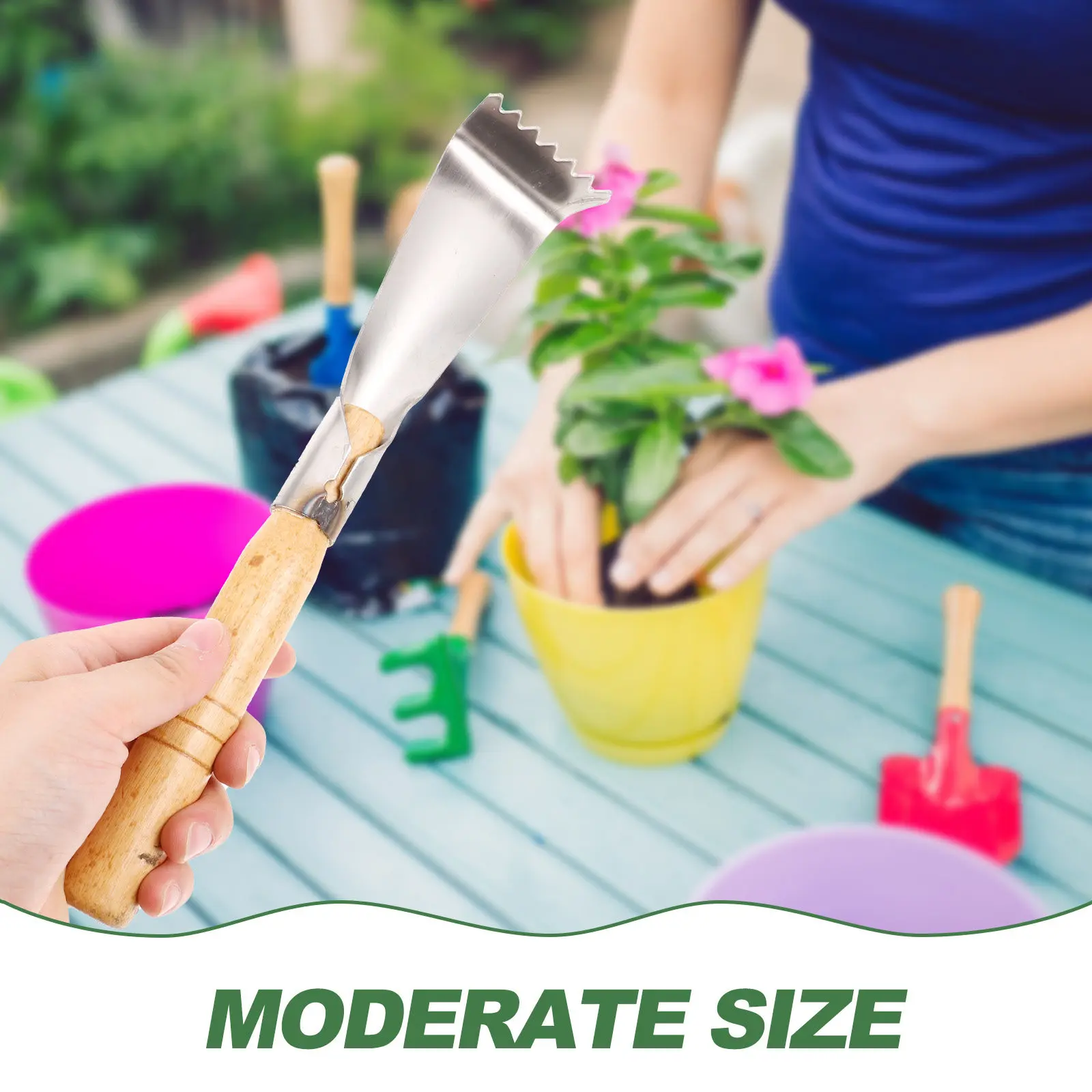 나무 손잡이 정원용 삽 스테인리스 스틸 톱니형 채소 파종용 삽 작은 손삽 정원 가꾸기 심기 이