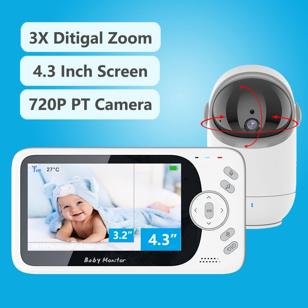 4.3 Inch Video Baby Monitor Camera 3X Digital Zoom Pan Tilt Security