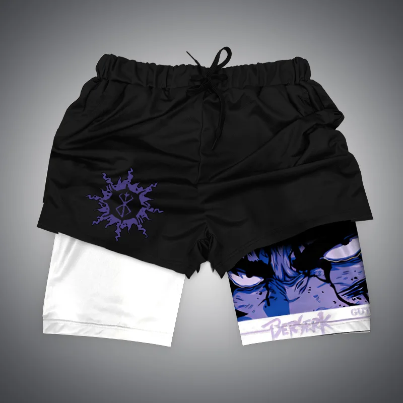 Summer Anime Fitness Sexy Shorts Comfortable Man Brand Gym Boxing Sports Casual Large Shorts Double Layer