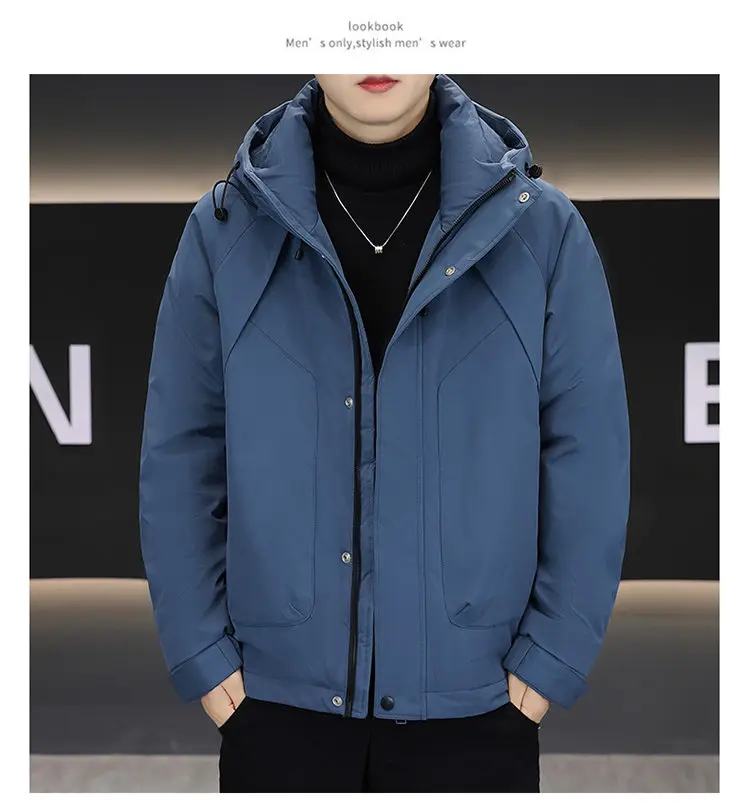 Lässige warme Daunenjacken mit Kapuze, 90 % weiße Entendaunen, Winter, einfarbig, winddicht, Oberteil, Puffermantel, Outdoor, verdickte Parkas-Kleidung – Detail 15
