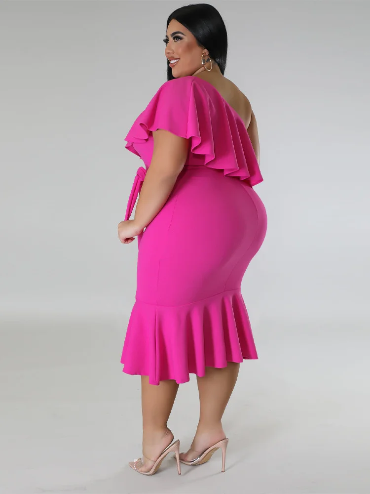 Wmstar Plus Size Dresses for Women Withe Bandage Single Sleeve Elegant Solid Maxi Dress Summer Clothes Wholesale Dropshipping