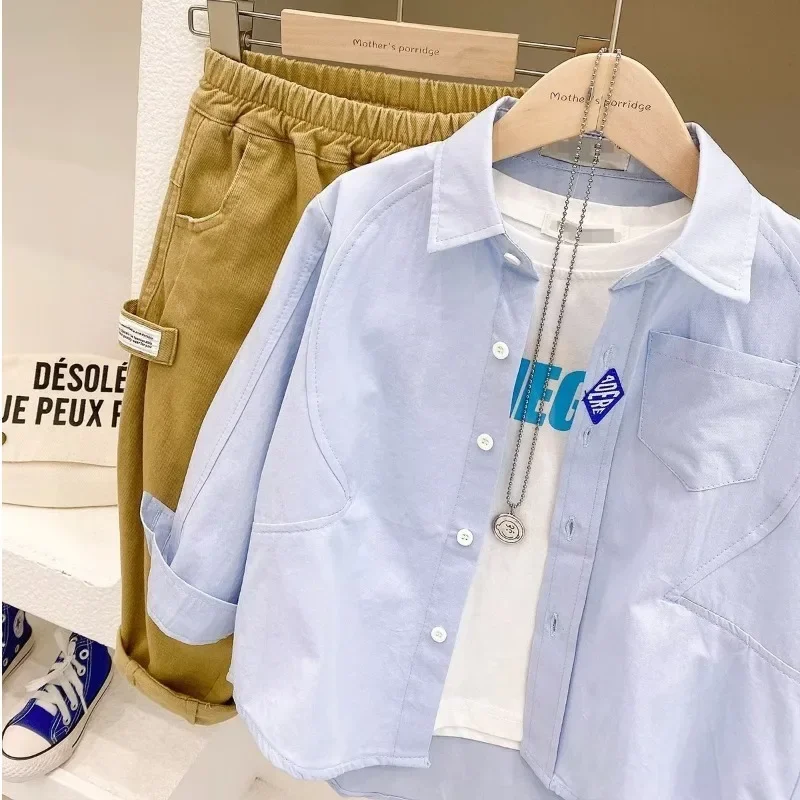 Spring autumn kids casual long sleeve baby shirt boys school style retro fashionable clothes baby clothing