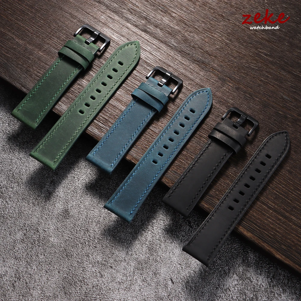 Premium Calfskin Leather Watch Strap - Dark Brown, Black, Blue