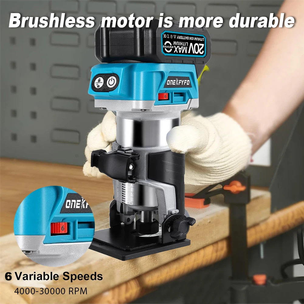 ONEKFYFD 6 Speeds Brushless Electric Hand Trimmer Cordless Wood Router Engraving Slotting Diy Tools for Makita 18V Battery 5