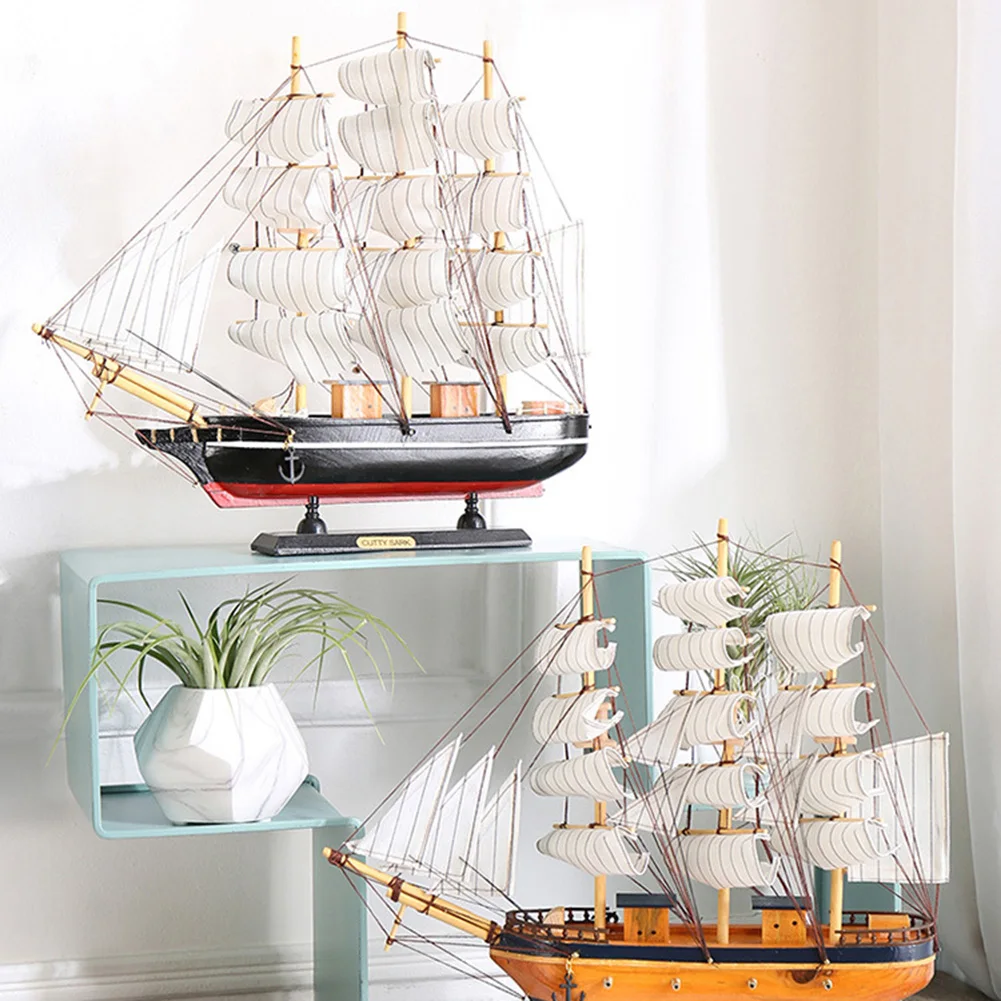 Desktop Sailboat Decoration Wood Nautical Sailing Boat Table Ornament With Light String Sailboat Model Ornament For Home Office