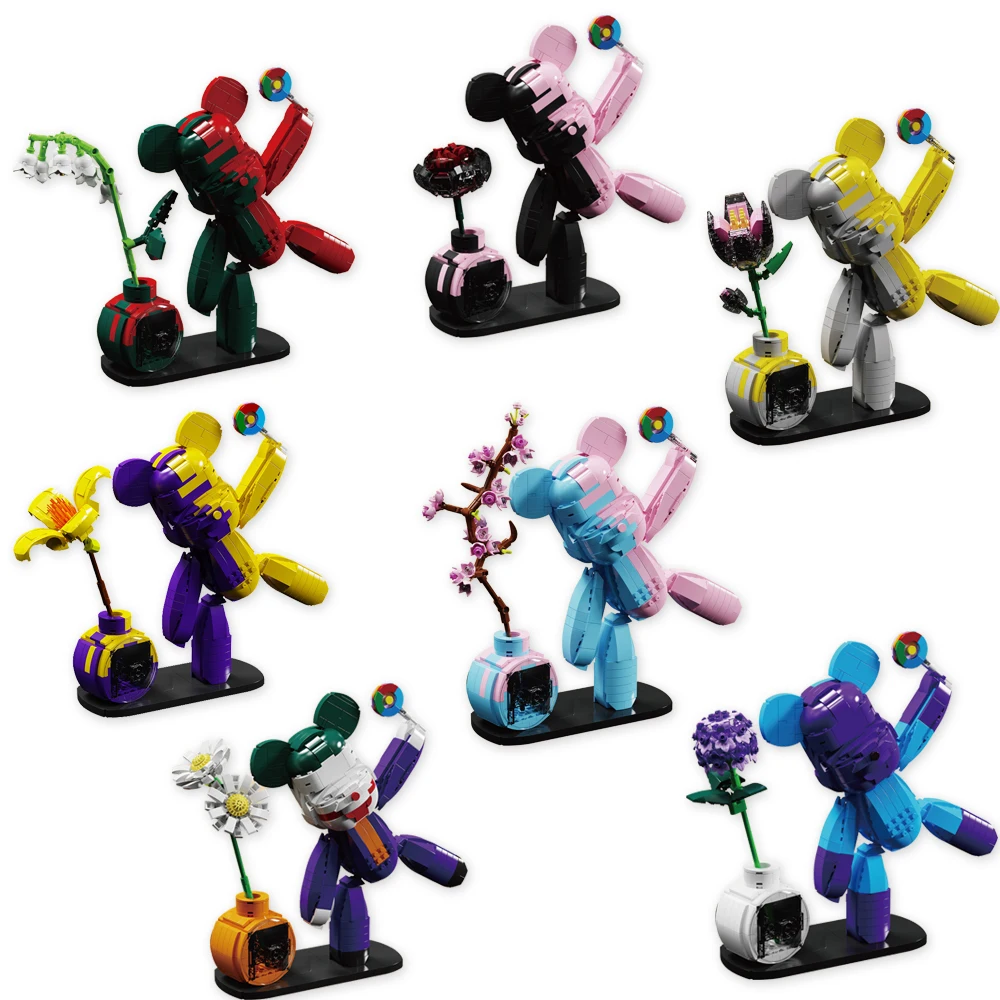 

30.9CM Happy Mosaic Color Bear Building Block Eternal Flower Rose Gloomy Clown Bearbricks Model Toys For Kids Christmas Gift