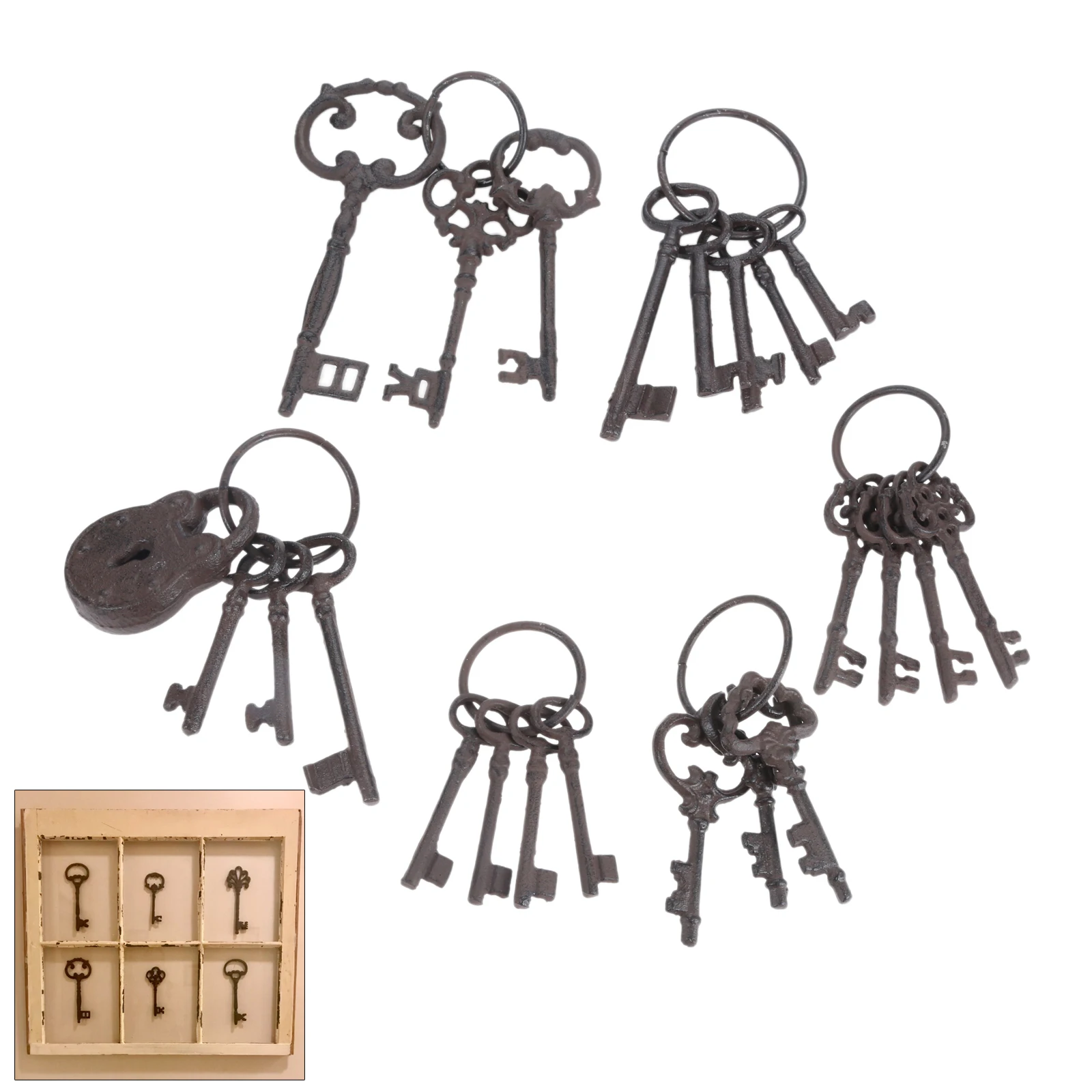 1pcVintageCastIronKeyRingsOrnamentsHeavyDutyMetalKeysChain