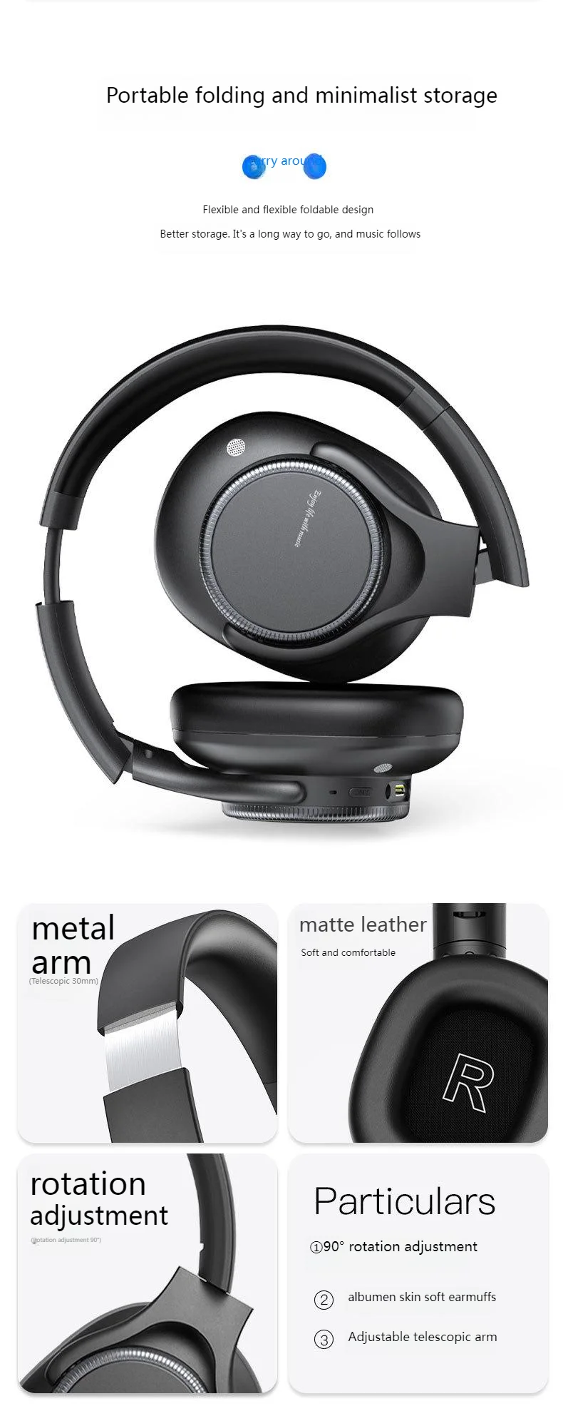 Rotary Volume Knob ANC Active Noise Cancelling Over-Ear Wireless Bluetooth6.0 Headphones Head Mounted Foldable Headset With Mic