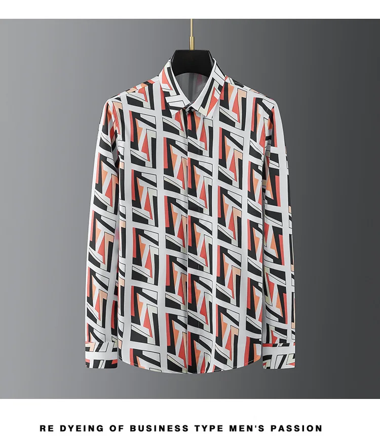 Description Picture 5 of itemLuxury Letter Printed Shirt for Men Fashion Slim Fit Casual Shirts Male Business Dress Shirts Men Clothing Social Party Tuxedo