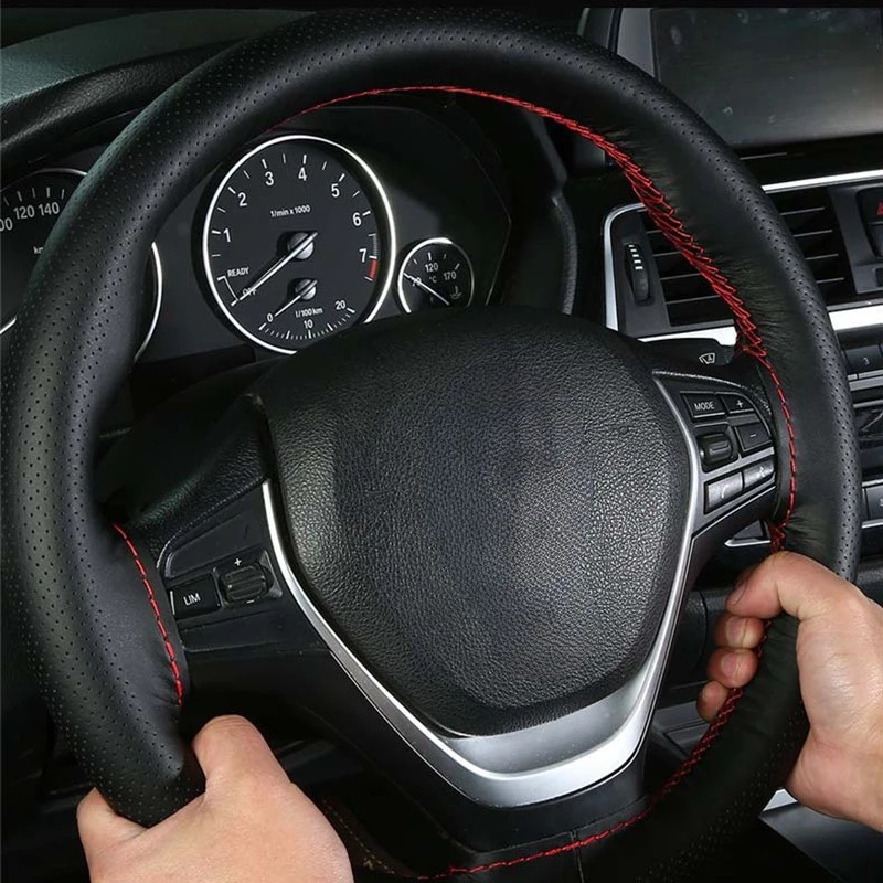 Car Steering Wheel Covers Braid DIY Soft Artificial Leather Car Covers Needle And Thread Auto Interior Accessories steering wheel cover
