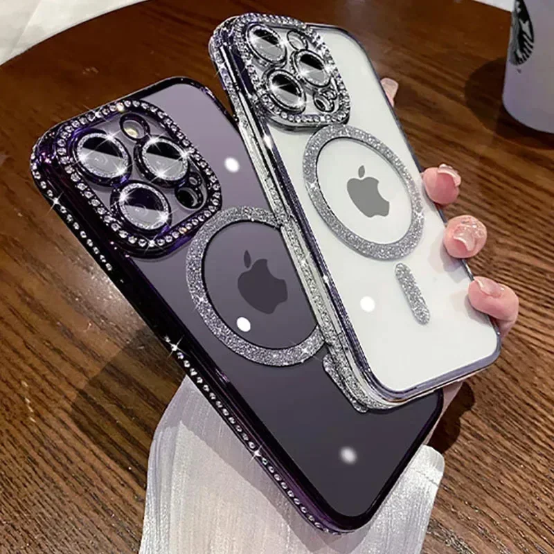 

Suitable for iPhone14 13 12 11 Pro Max edge drill magnetic suction transparent label leakage phone case silicone protective case