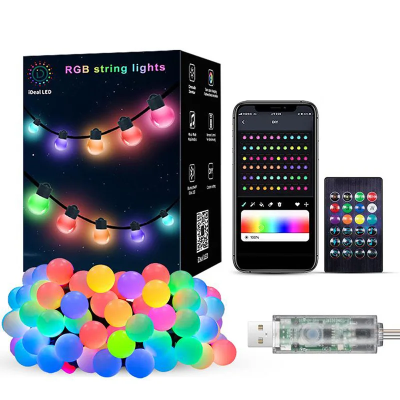 10M G40 LED 전구 문자열 빛 블루투스 APP 원격 야외 USB RGB 색상 파티 웨딩 정원 뒷마당에 대 한 문자열 변경