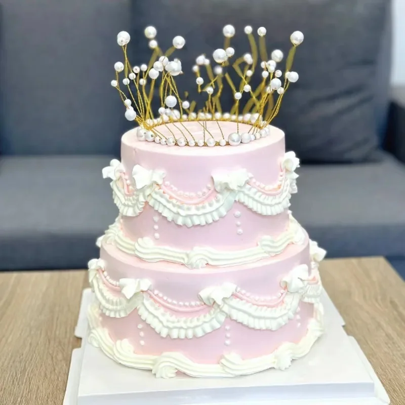 Retro Double Layer Simulation Cake Model Fake Cake 6/8 Inch Plastic Foam Dessert Display Birthday Props Wedding Party Decor food model