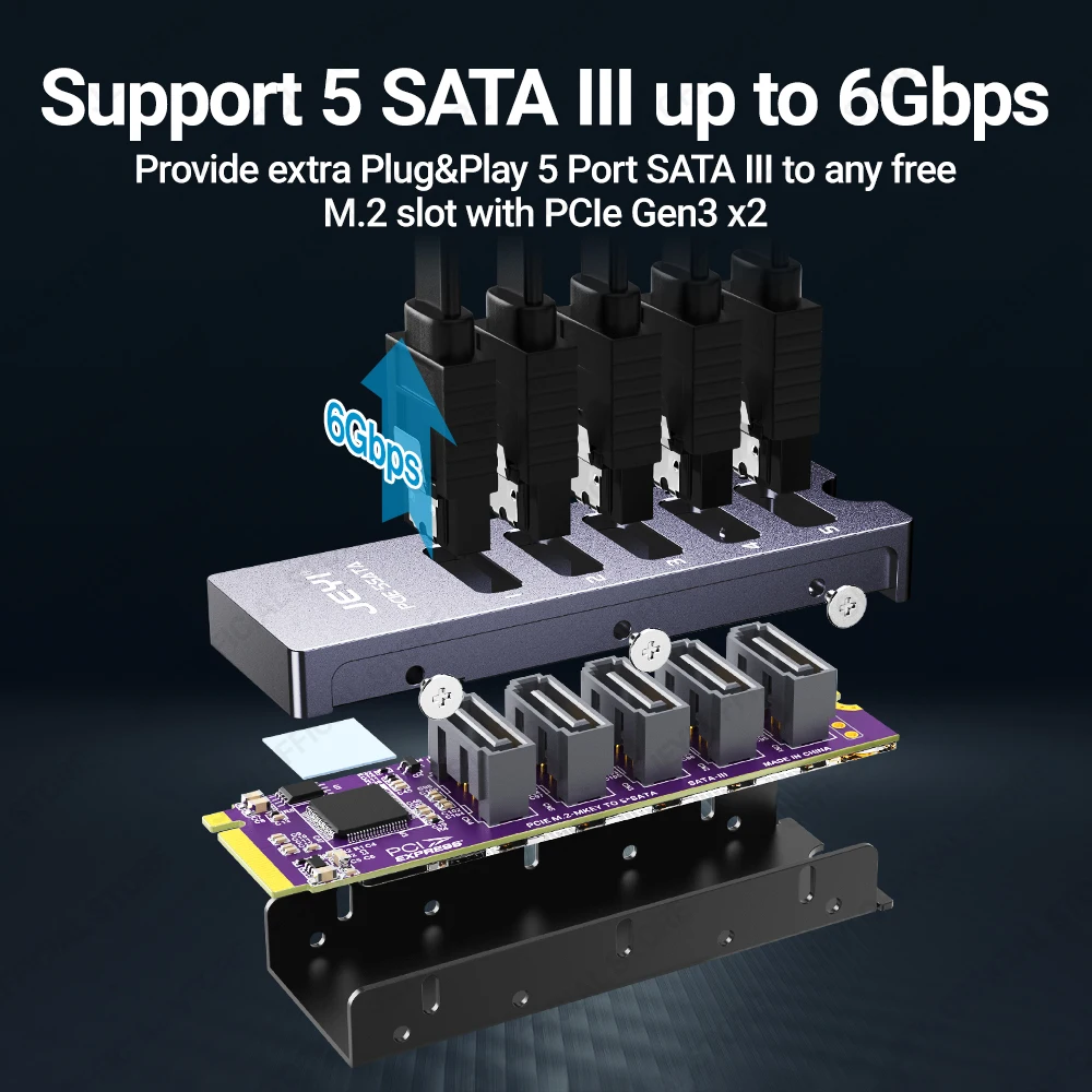 Jeyi-adaptador Nvme M.2 a Sata Portas Internas Não Raid Sata Iii Gbps Placa Adaptadora para Desktop Suporte para pc Ssd e Hdd - Imagem 5