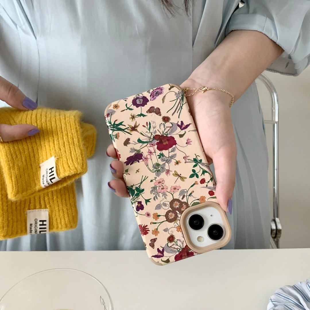 Vintage Flowers Leather Phone Case For iPhone