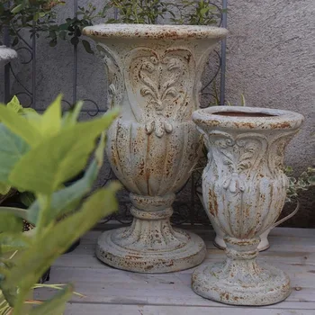 VISIBLE Vintage European Giant Garden Urn Planter, Decorative Cement and Fiber Flower Pot, Make Rust Finished, Wrap Foam Safely 4