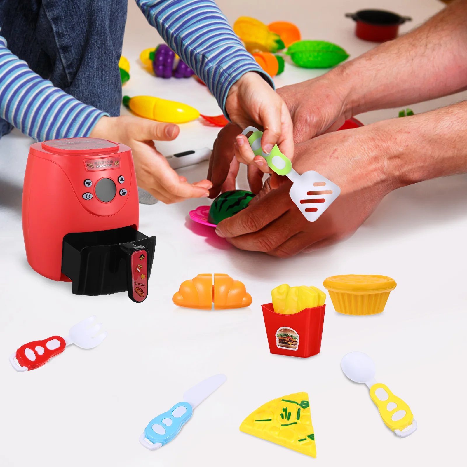 Mini Tomato Color Changing Air Fryer Toy Kitchen Playset Pretend Plaything Set Air Fryer Model Prop Kids Toys Role Play Food