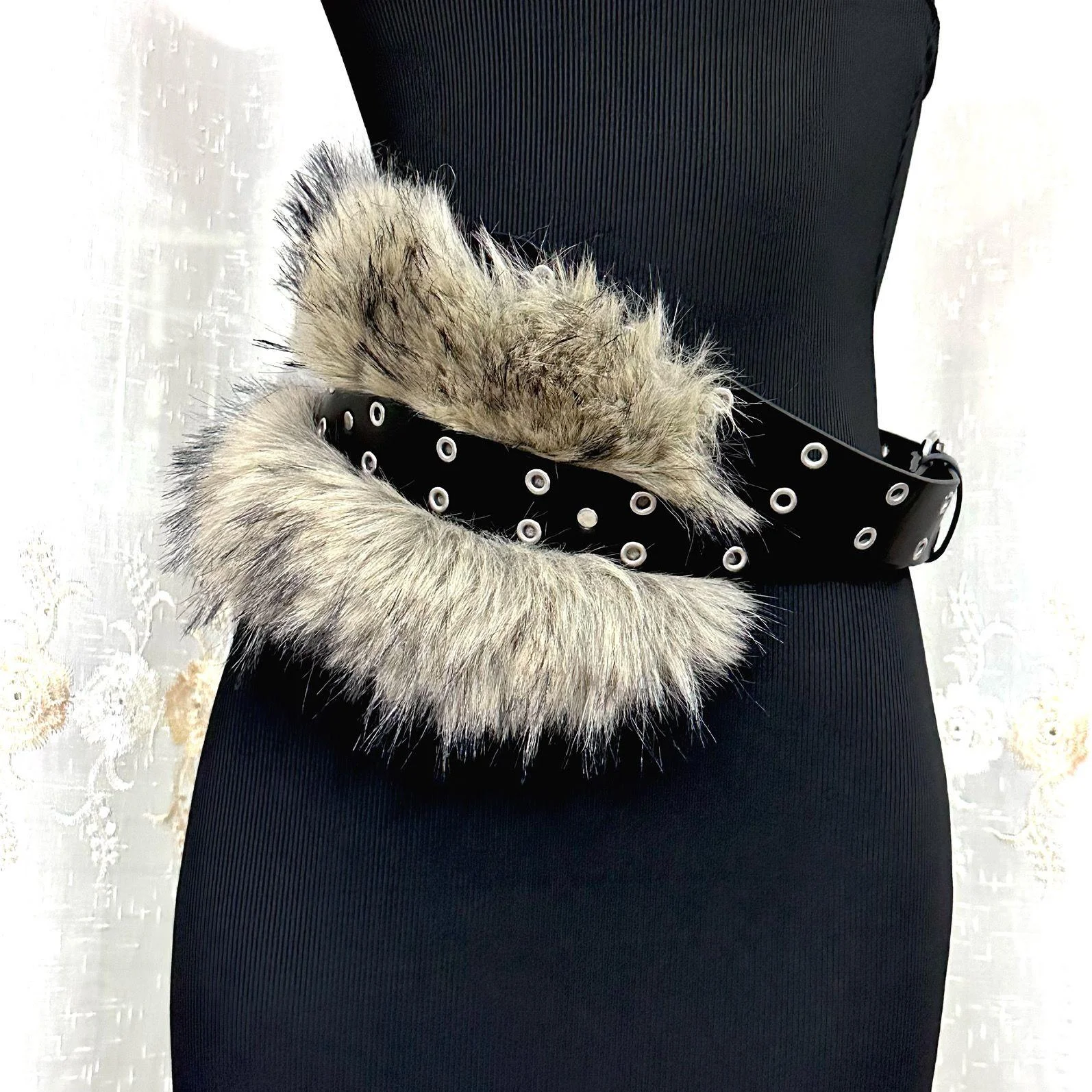 Subculture Hot Girl Y2K Retro D.I.A Style Faux Fur Strap Belt Furry Belt Y2k Belt Subculture Autumn Winter Retro All-Match  main image 2