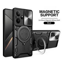Lens Slide Cover Phone Case with Rotating Bracket and Magnetic Suction for Realme C53 India (Black)