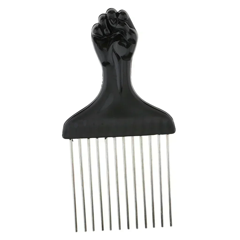 Black Fist Afro Pick Metal Wide Teeth Hair Comb For Volumizing Hair Styling Anti-static Comb Brush Detangling Comb 4