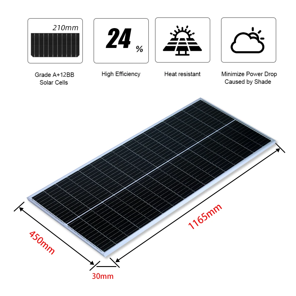 Jingyang 100W 200W pannello solare rigido in vetro pannello fotovoltaico  18V telaio in alluminio carica batteria 12V per camper/casa/roulotte/viaggi