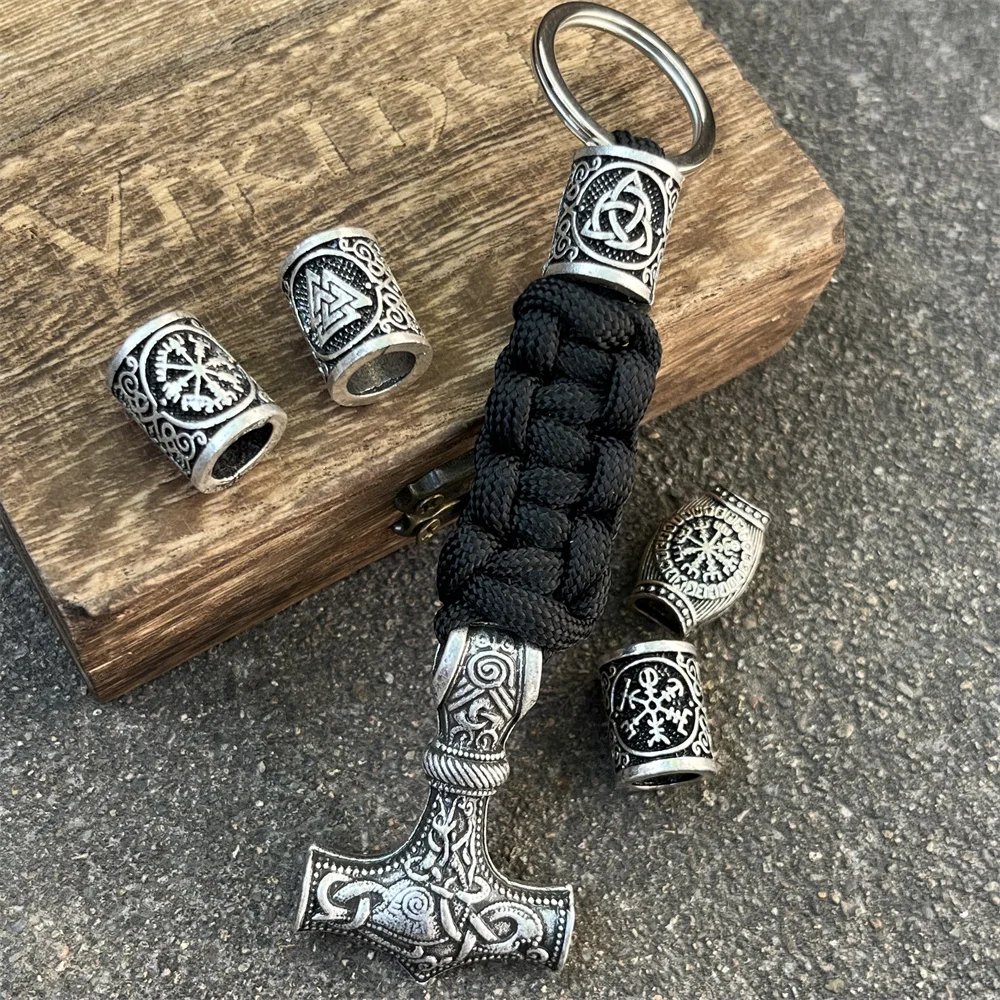 1 Pz Norse Thor Hammer Mjolnir Paracord Portachiavi Perline Vichinghe Accessori Portachiavi Fai Da Te