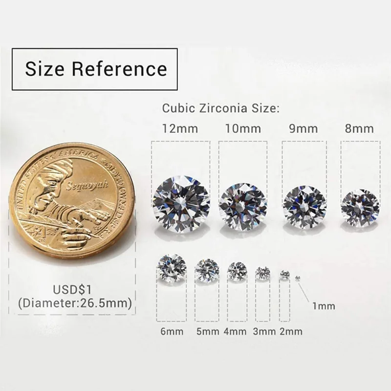 10pcs Per Size Total 50pcs Round Cubic Zirconia Stone 4mm 5mm 6mm 7mm 8mm Mix 5Size AAAAA Loose CZ Synthetic Gemstone