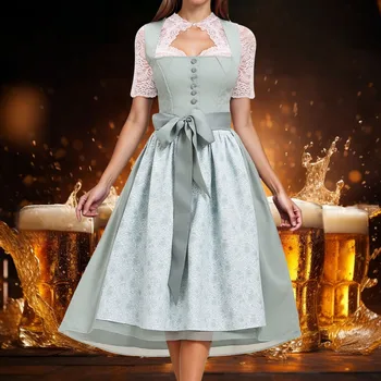 2025 Women Midi Traditional Dress Women Dirndl Dresses With Dirndl Apron For Oktoberfest Festival Popular Party Elegant Vestidos 1