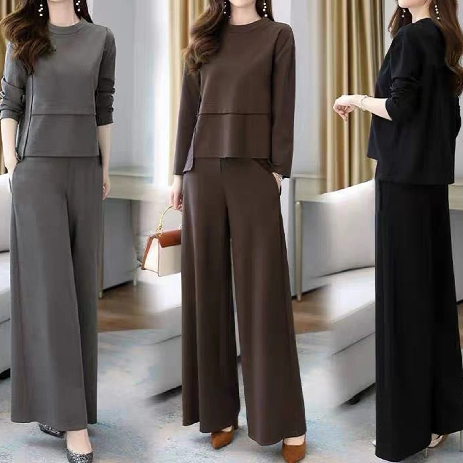 

Новый женский осенний комплект из 2 предметов, элегантный топ с высокой талией и широкие брюки для женщин, Повседневная прогулочная одежда для свидания