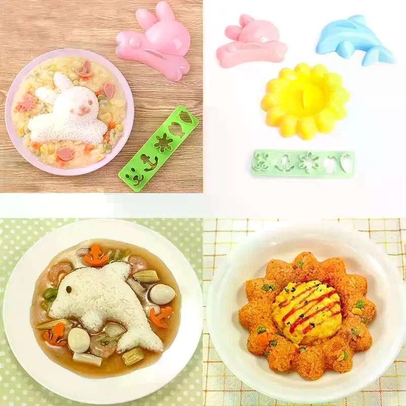 4개/세트 토끼와 돌고래 모양 쌀 야채 롤 몰드, 주방 DIY 도시락 쌀 야채 롤 스시 몰드