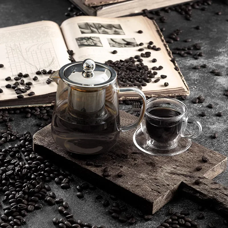 PARACITY 유리 커피 포트는 화염으로 가열 가능 손잡이가 있는 높은 붕규산염 필터 포트 간단한 가정용 커피 용품